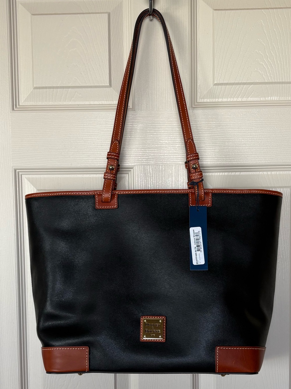 Dooney & Bourke Leisure Shopper Leather Tote Bag with Tan Trim